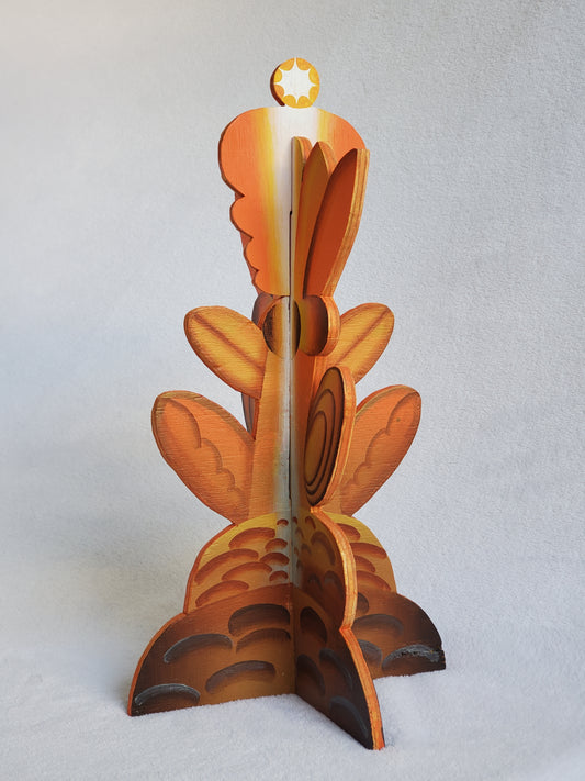 "Sun Energy Flower Totem" Wood and acrylic paint sculpture