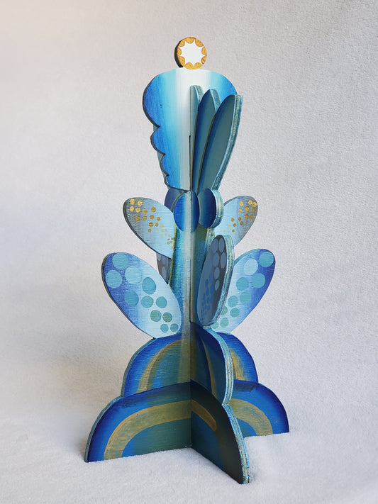 "Royal Energy Flower Totem" Wood and acrylic paint sculpture