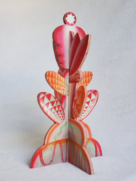 "Trinity Energy Flower Totem" Wood and acrylic paint sculpture